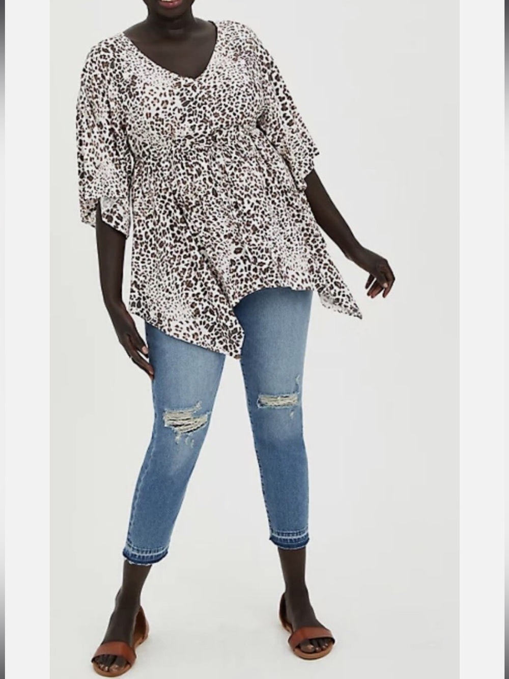 TORRID Babydoll Tunic Top Stretch Challis Leopard White Womens Plus Size 3